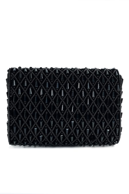 Shop_The Tan Clan_Black Beads Claire Flapover Bag _Online_at_Aza_Fashions