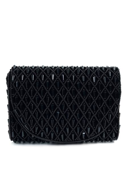The Tan Clan_Black Beads Claire Flapover Bag _at_Aza_Fashions
