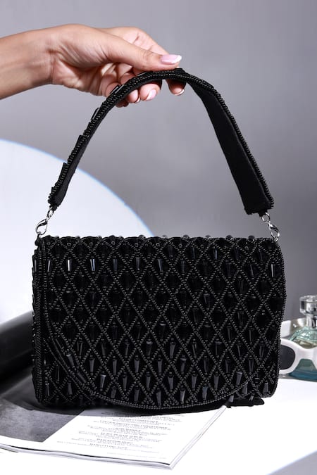 The Tan Clan Black Beads Claire Flapover Bag 