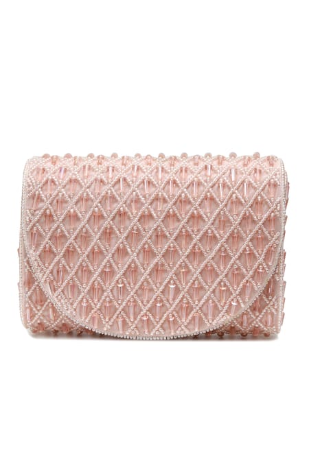 The Tan Clan_Pink Beads, Crystals Claire Flapover Bag _Online_at_Aza_Fashions
