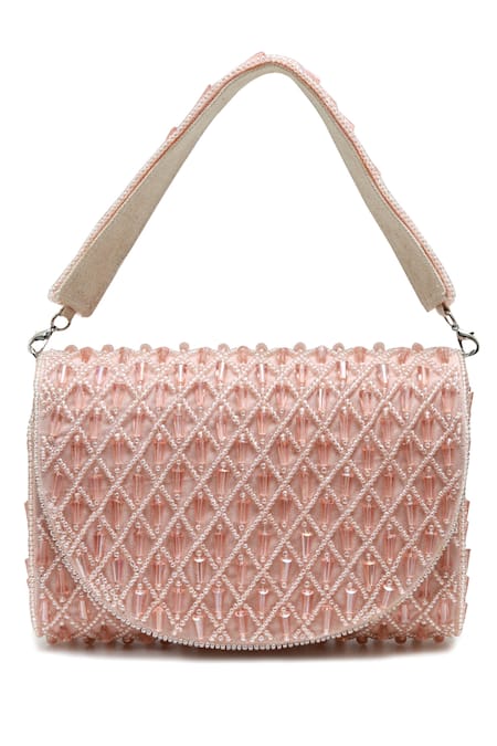 Shop_The Tan Clan_Pink Beads, Crystals Claire Flapover Bag _Online_at_Aza_Fashions
