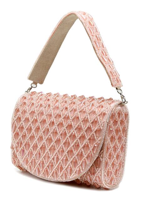 The Tan Clan_Pink Beads, Crystals Claire Flapover Bag _at_Aza_Fashions