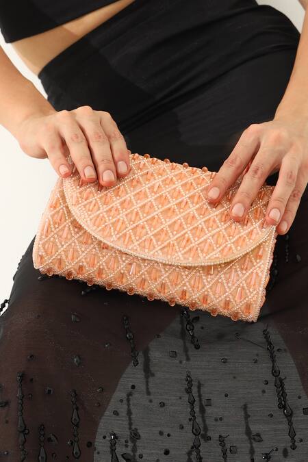 Shop The Tan Clan Pink Beads, Crystals Claire Flapover Bag Shop_The Tan Clan_Pink Beads, Crystals Claire Flapover Bag