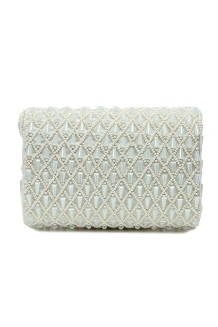 Buy_The Tan Clan_White Beads, Pearls Claire Flapover Bag _Online_at_Aza_Fashions
