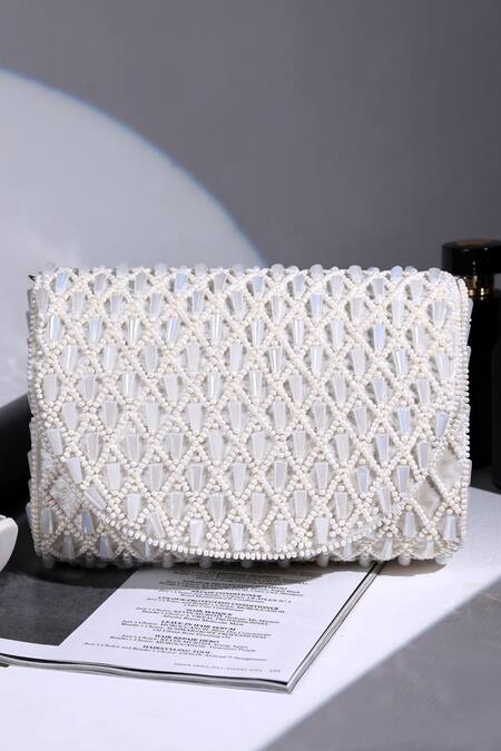 Buy_The Tan Clan_White Beads, Pearls Claire Flapover Bag 