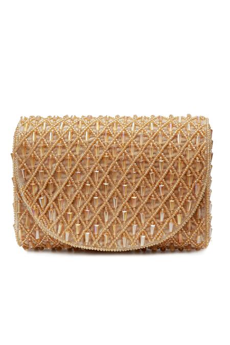 Buy_The Tan Clan_Gold Beads, Crystals Claire Flapover Bag _Online_at_Aza_Fashions