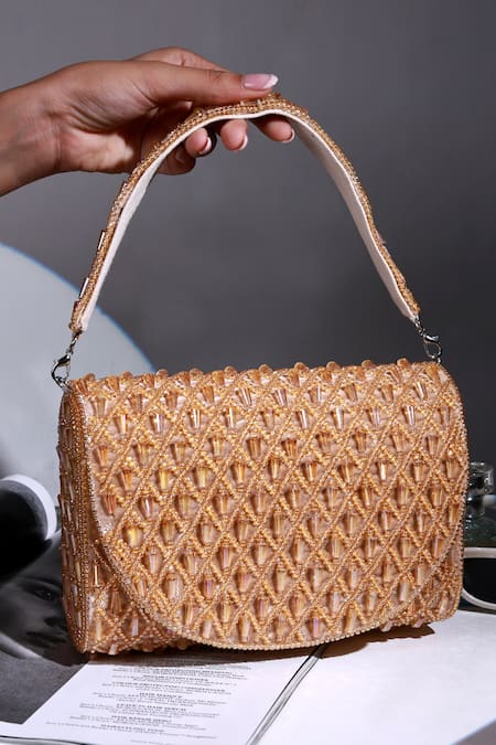 The Tan Clan Claire Gold Flapover Bag 