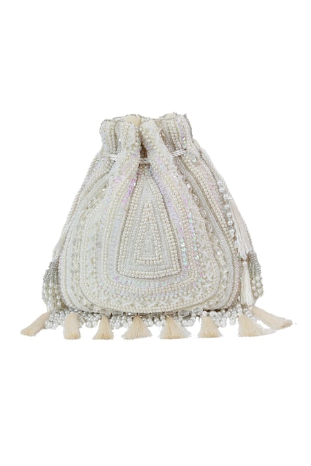 The Tan Clan_White Beads, Pearls, Sequins, Tassels Nora Potli Bag _Online_at_Aza_Fashions