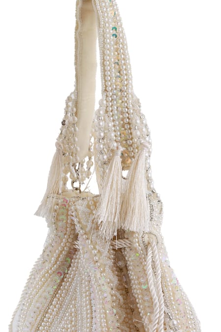 Buy_The Tan Clan_White Beads, Pearls, Sequins, Tassels Nora Potli Bag _Online_at_Aza_Fashions