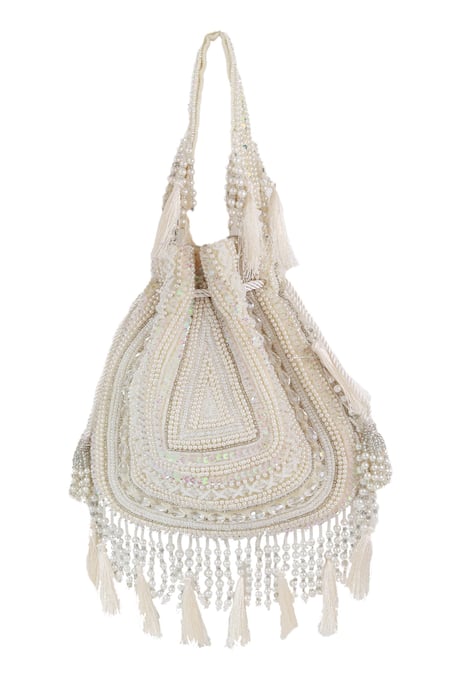 Shop_The Tan Clan_White Beads, Pearls, Sequins, Tassels Nora Potli Bag _Online_at_Aza_Fashions