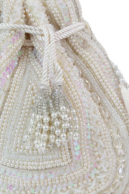 Buy_The Tan Clan_White Beads, Pearls, Sequins, Tassels Nora Potli Bag 