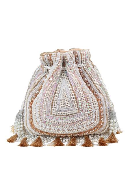 Buy_The Tan Clan_Beige Beads, Pearls, Sequins, Tassels Nora Potli Bag _Online_at_Aza_Fashions