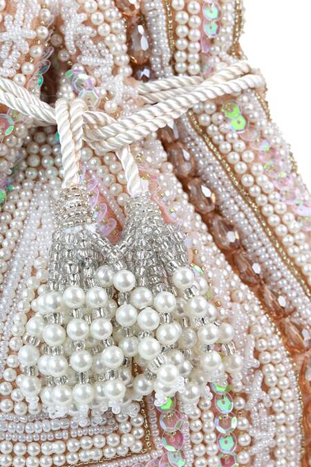 Buy_The Tan Clan_Beige Beads, Pearls, Sequins, Tassels Nora Potli Bag 