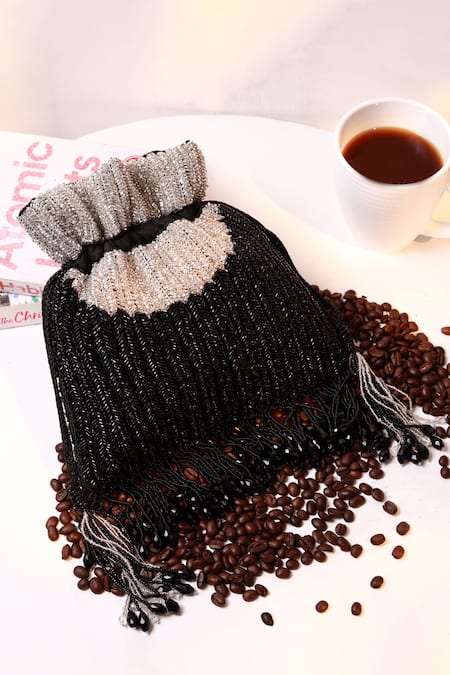 Buy_The Tan Clan_Black Beads, Tassels Aarna Potli Bag 