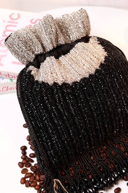 Shop_The Tan Clan_Black Beads, Tassels Aarna Potli Bag 