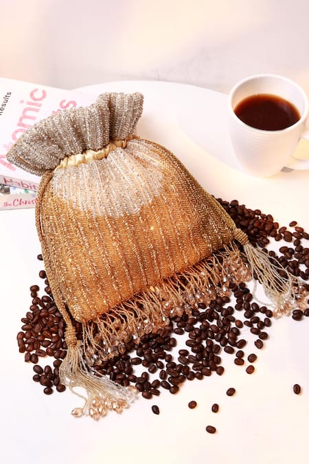 The Tan Clan_Gold Beads, Tassels Aarna Potli Bag _Online_at_Aza_Fashions