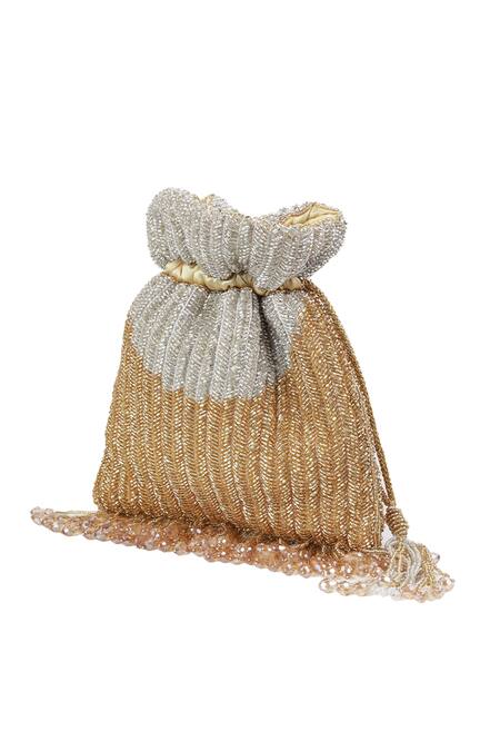 Buy_The Tan Clan_Gold Beads, Tassels Aarna Potli Bag 