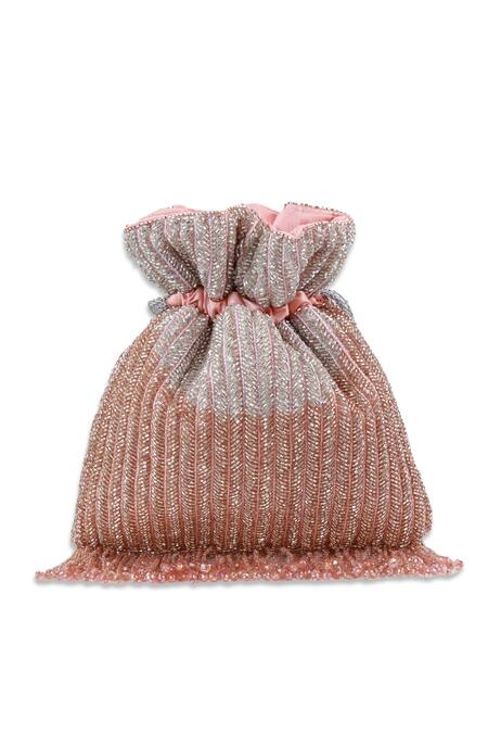 Shop_The Tan Clan_Pink Beads, Tassels Aarna Potli Bag _Online_at_Aza_Fashions