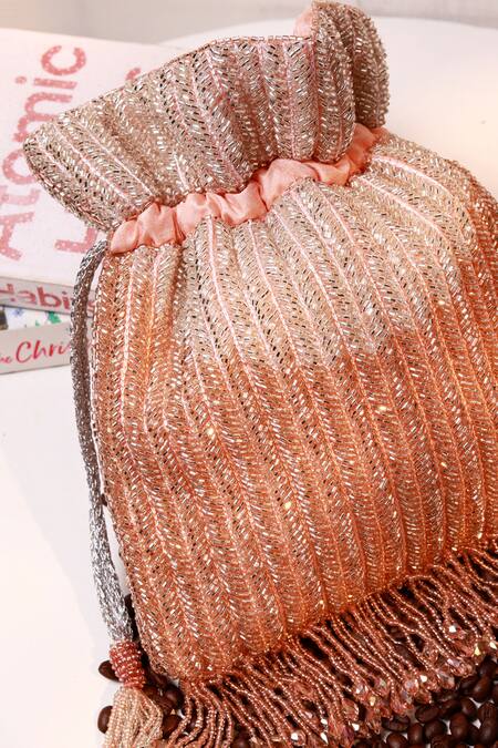 Shop_The Tan Clan_Pink Beads, Tassels Aarna Potli Bag 