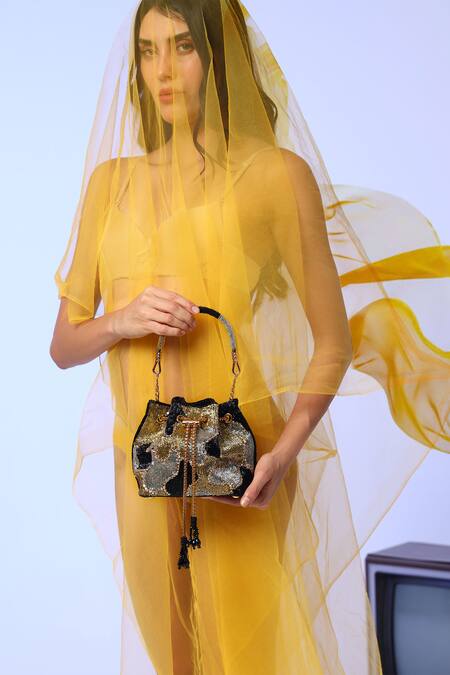 Buy_The Tan Clan_Black Beads, Tassels Terra Bucket Bag _Online_at_Aza_Fashions