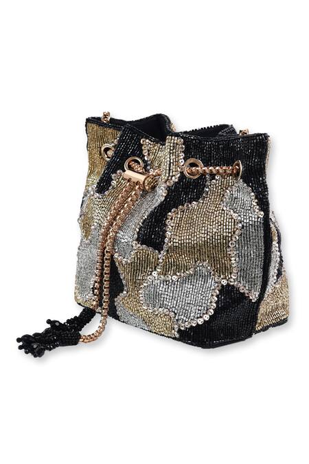 Shop_The Tan Clan_Black Beads, Tassels Terra Bucket Bag _Online_at_Aza_Fashions