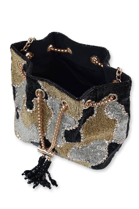 The Tan Clan_Black Beads, Tassels Terra Bucket Bag _at_Aza_Fashions