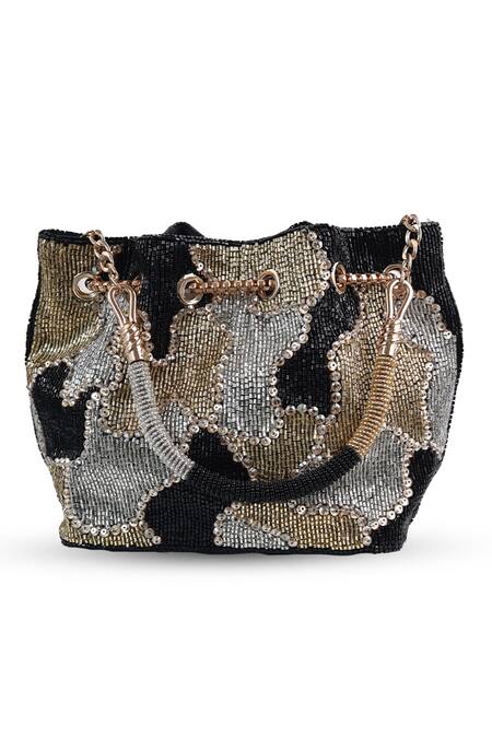 Shop_The Tan Clan_Black Beads, Tassels Terra Bucket Bag 