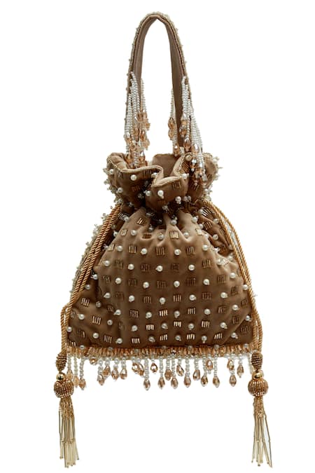 The Tan Clan_Gold Beads, Pearls, Tassels Adhya Potli Bag _Online_at_Aza_Fashions