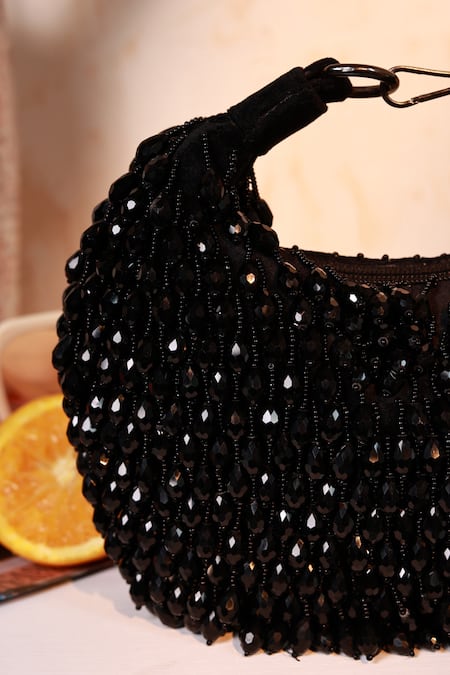 The Tan Clan_Black Beads, Sequins Jia Half Moon Bag _Online_at_Aza_Fashions