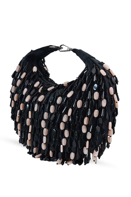 The Tan Clan_Black Beads Bella Multicolor Half Moon Bag _Online_at_Aza_Fashions
