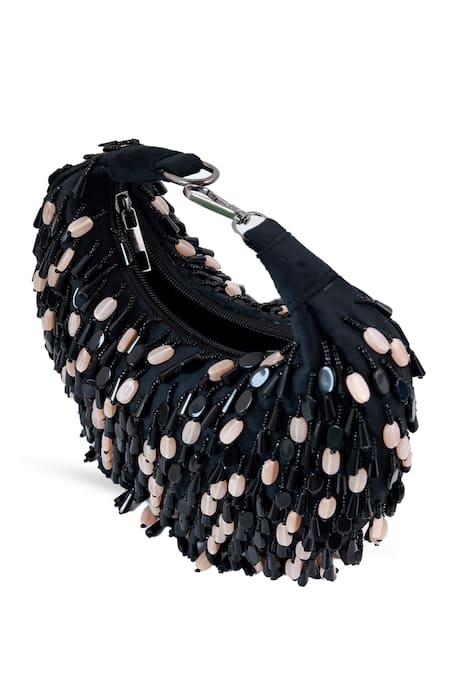 Buy_The Tan Clan_Black Beads Bella Multicolor Half Moon Bag _Online_at_Aza_Fashions
