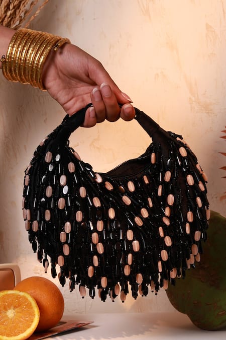 The Tan Clan Bella Black Multicolor Half Moon Bag 