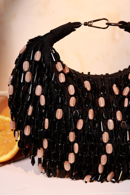 The Tan Clan_Black Beads Bella Multicolor Half Moon Bag _at_Aza_Fashions