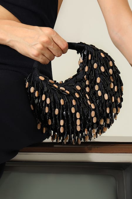 Shop_The Tan Clan_Black Beads Bella Multicolor Half Moon Bag 