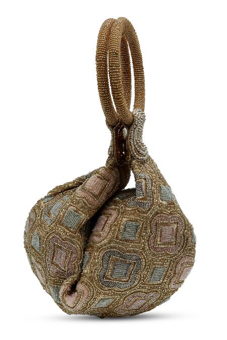 Shop_The Tan Clan_Gold Beads Luna Half Moon Bag _Online_at_Aza_Fashions