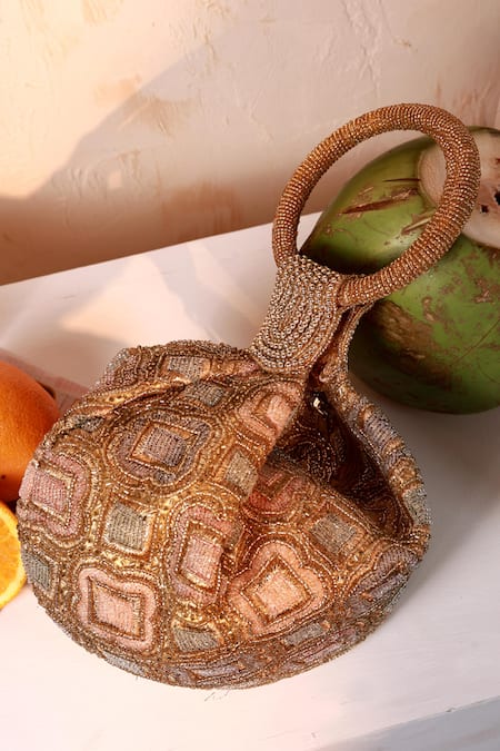 The Tan Clan_Gold Beads Luna Half Moon Bag _at_Aza_Fashions