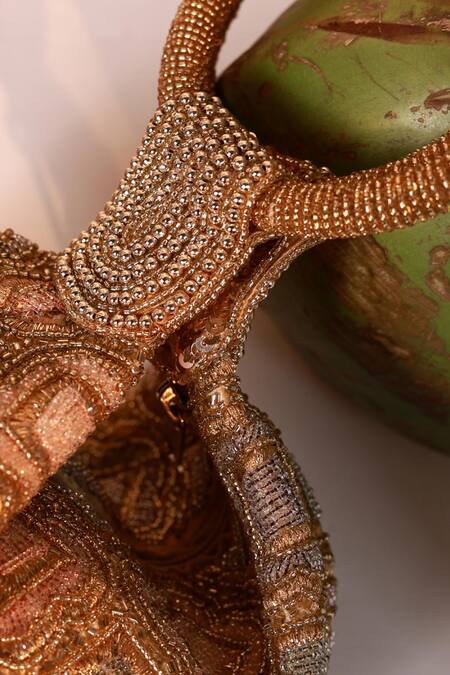 Buy_The Tan Clan_Gold Beads Luna Half Moon Bag 