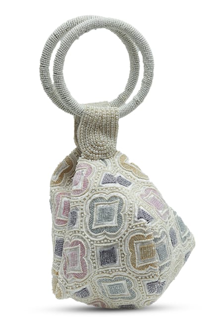 Shop_The Tan Clan_White Beads Luna Half Moon Bag _at_Aza_Fashions