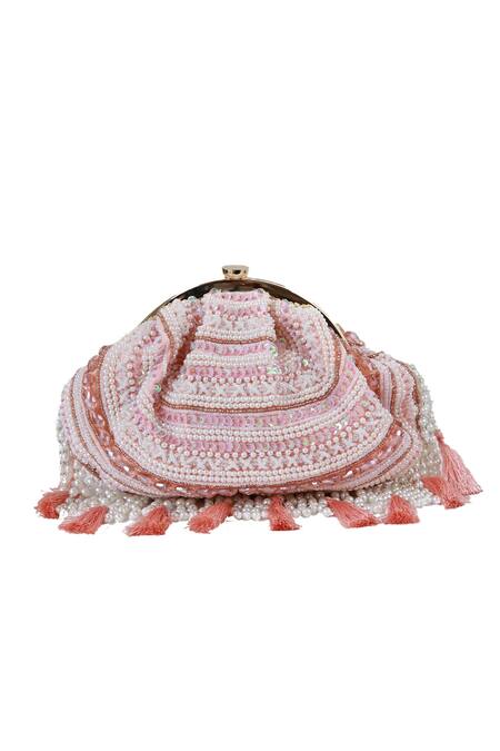 Buy The Tan Clan Pink Beads, Pearls, Sequins, Tassels Nora Half Moon Bag Online at Aza Fashions Buy_The Tan Clan_Pink Beads, Pearls, Sequins, Tassels Nora Half Moon Bag _Online_at_Aza_Fashions