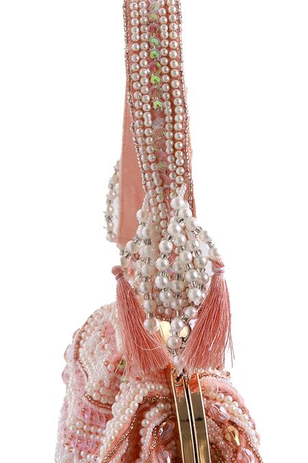 Shop The Tan Clan Pink Beads, Pearls, Sequins, Tassels Nora Half Moon Bag Online at Aza Fashions Shop_The Tan Clan_Pink Beads, Pearls, Sequins, Tassels Nora Half Moon Bag _Online_at_Aza_Fashions