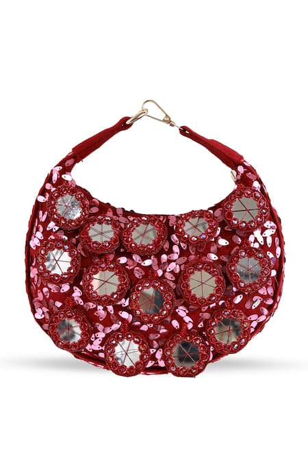 Shop_The Tan Clan_Red Sequins, Mirrors Kim Half Moon Bag _at_Aza_Fashions