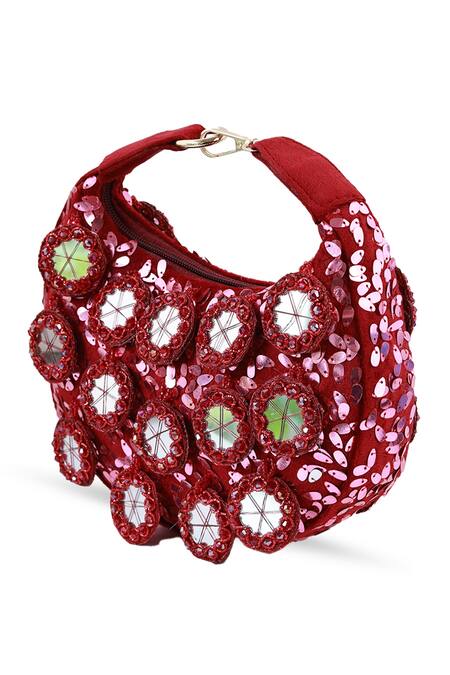 The Tan Clan_Red Sequins, Mirrors Kim Half Moon Bag _Online_at_Aza_Fashions