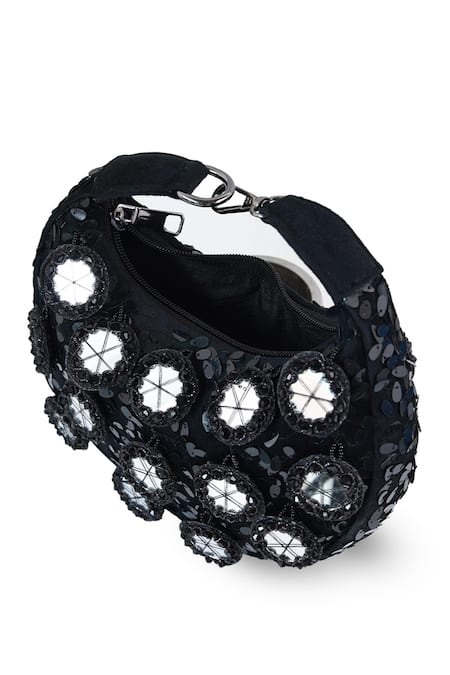 The Tan Clan Black Sequins, Mirrors Kim Half Moon Bag Online at Aza Fashions The Tan Clan_Black Sequins, Mirrors Kim Half Moon Bag _Online_at_Aza_Fashions