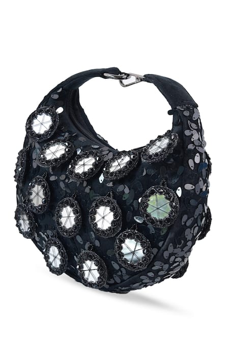 Buy The Tan Clan Black Sequins, Mirrors Kim Half Moon Bag Online at Aza Fashions Buy_The Tan Clan_Black Sequins, Mirrors Kim Half Moon Bag _Online_at_Aza_Fashions