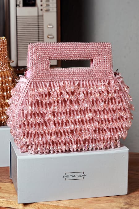 Shop_The Tan Clan_Pink Beads, Pearls Cindy Box Clutch _at_Aza_Fashions