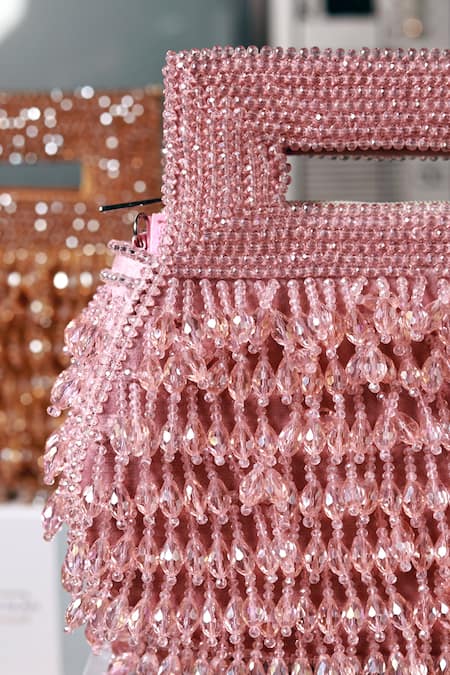 The Tan Clan_Pink Beads, Pearls Cindy Box Clutch _Online_at_Aza_Fashions