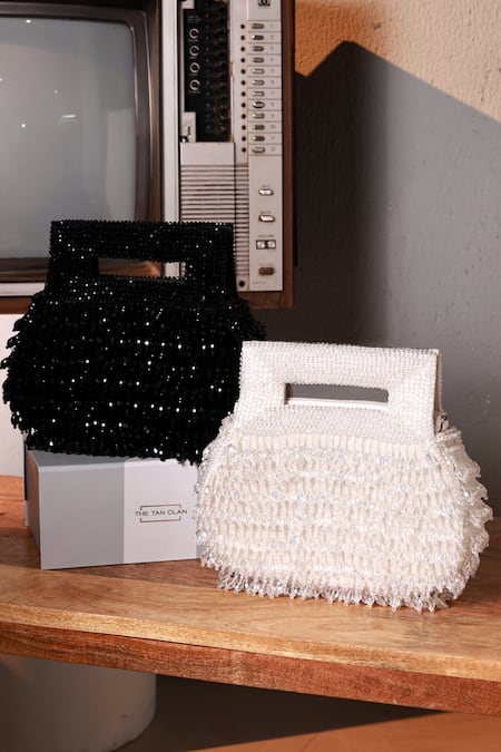 Shop_The Tan Clan_White Beads, Pearls Cindy Box Clutch _at_Aza_Fashions