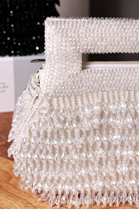 The Tan Clan_White Beads, Pearls Cindy Box Clutch _Online_at_Aza_Fashions