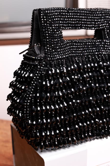 The Tan Clan Cindy Black Pearls Box Clutch 