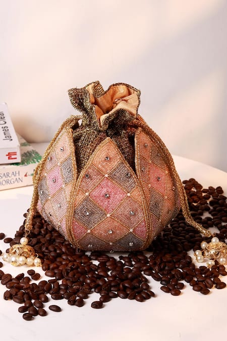 Buy_The Tan Clan_Multi Color Beads, Pearls, Stones, Tassels Juhi Lotus Potli With Handle _Online_at_Aza_Fashions